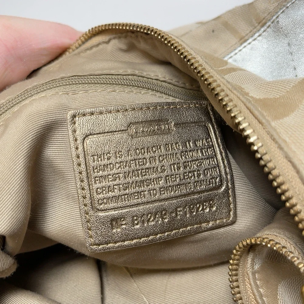 Coach Womens Canvas Stripe Patch Hobo Tan Shoulder Bag
